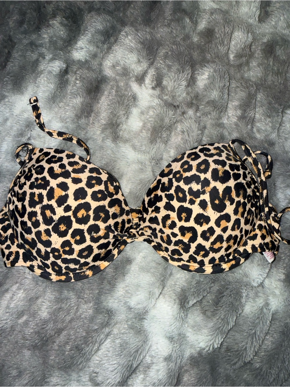 Xhilaration Black & Tan Leopard-Print Bikini Top
